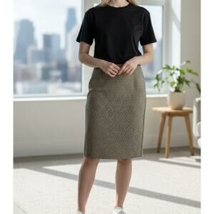 VTG Bleyle Yellow Houndstooth Wool Skirt Womens Size 14 Academia Career Pockets